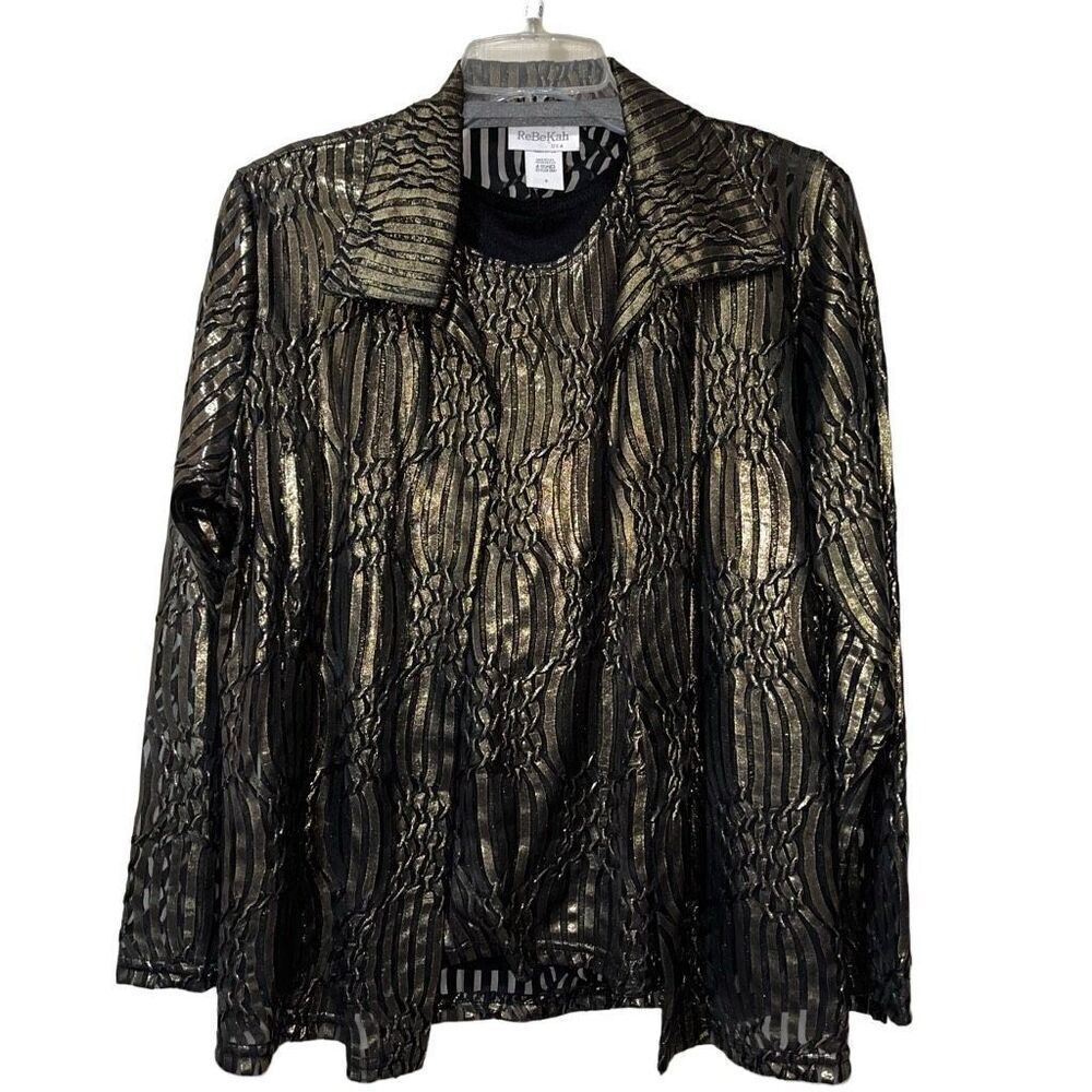 ReBeKah Women’s Size Small Jacket and Shirt Set Gold‎ Shimmer Sheer Top NWOT